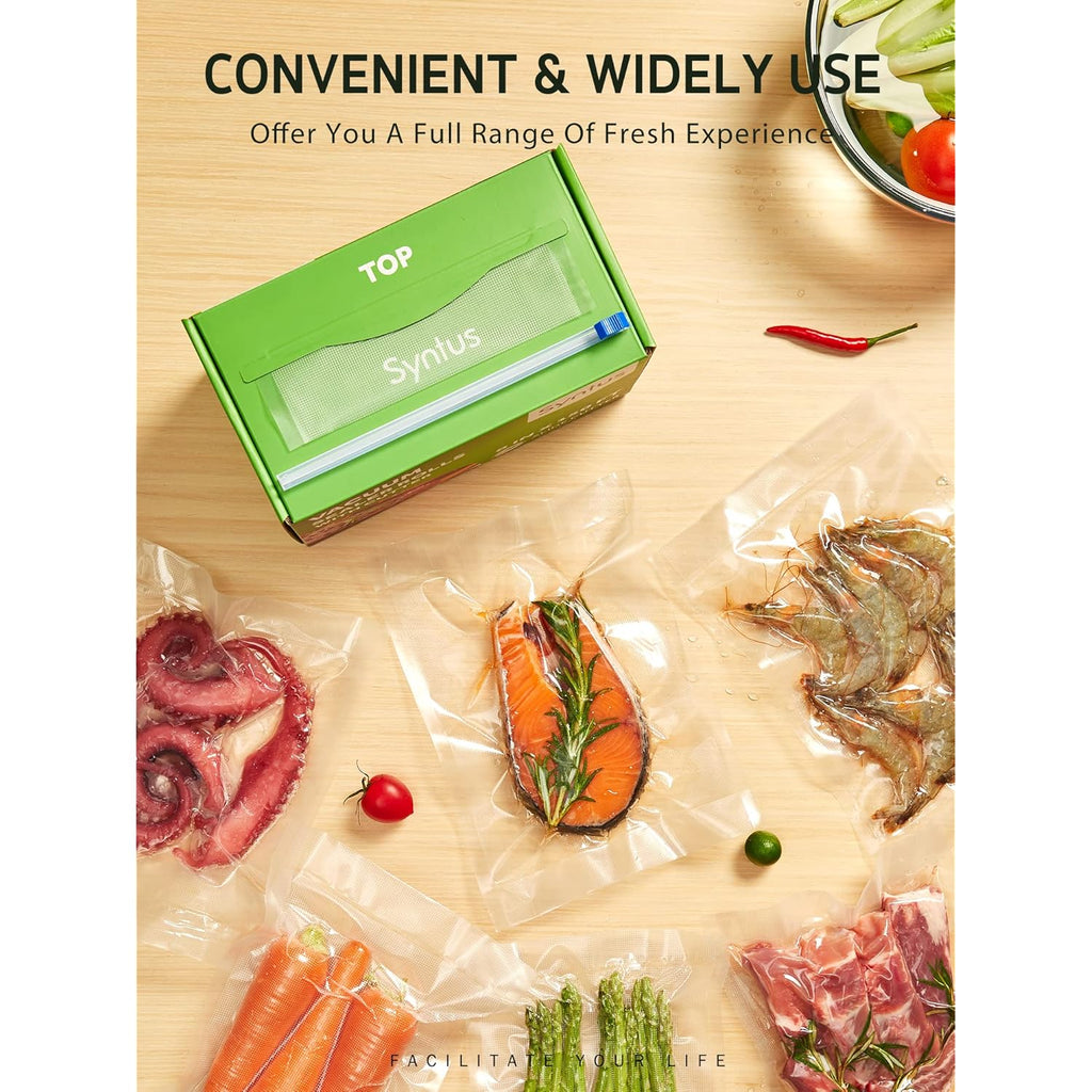 Syntus 11" x 150' Food Vacuum Seal Roll Keeper with Cutter Dispenser, Commercial Grade Vacuum Sealer Bag Rolls, BPA Free Food Vac Bags, Ideal for Storage, Meal Prep and Sous Vide