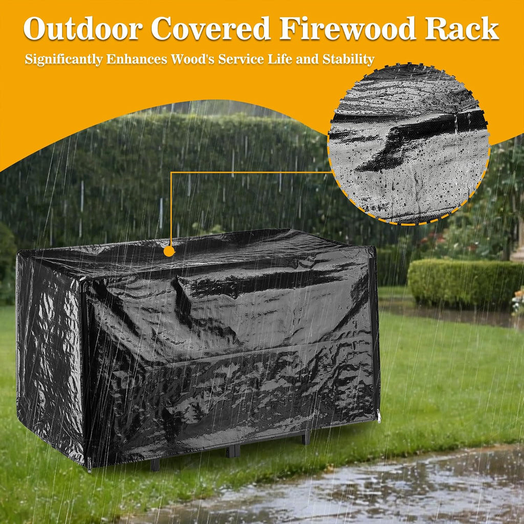 Facka 40 Inch Firewood Rack Outdoor With Cover, Metal Wood Rack | Iron Fire Log Stacker Holder For Fireplace, Patio, Porch, Yard, Garden, Indoor Outdoor Wood Storage