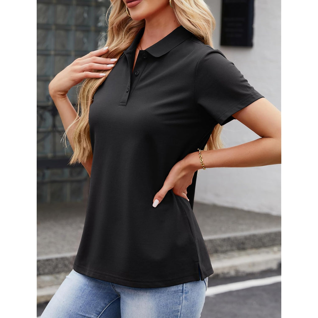 Women's Polo Shirts Cotton 3-Button Short Sleeve Collared Tops Summer Cool Shirt Uniform Casual Shirts