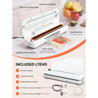 Vacuum Sealer Machine 75Kpa Food With 6-In-1 Dry/Moist Modes & Digital Timer, Compact Lightweight Design, Built-In Cutter + 10 Bags (White)