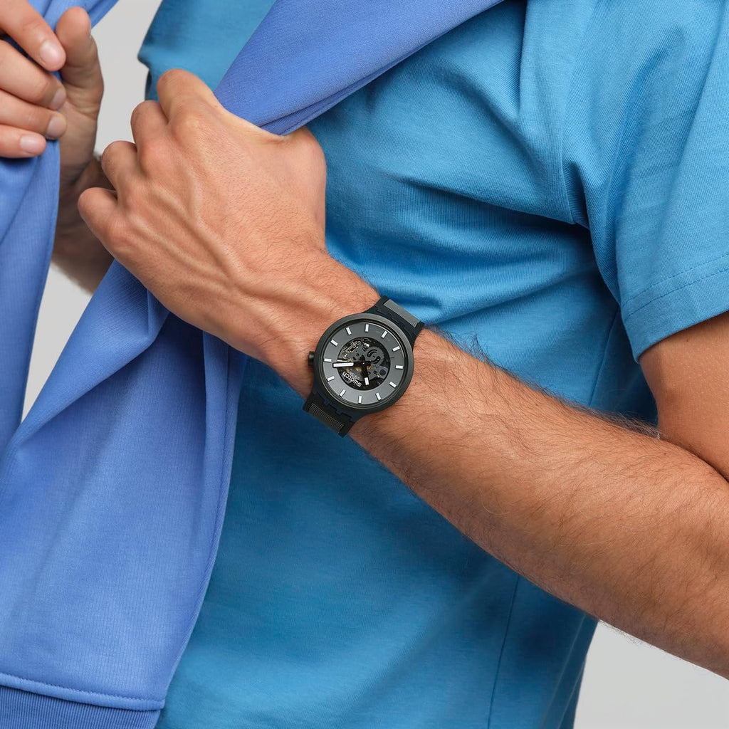 Swatch Big Bold Biosourced Lacquered Unisex Watch Casual Polymer Black Automatic Waterproof Past The Horizon