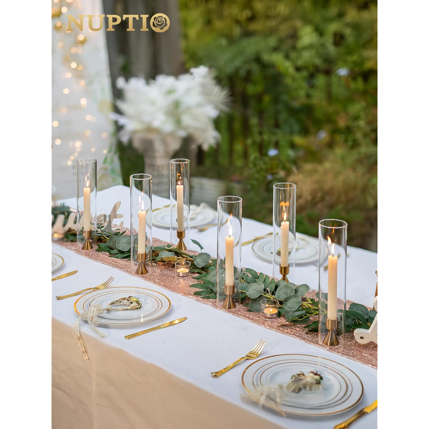 NUPTIO Candle Stick Candle Holder: Set of 4 Gold Aluminium Candlestick Holders - Brass Taper Candleholder for Fall Thanksgiving Christmas Table Fireplace Decoration