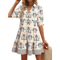 Dokotoo Casual Dresses For Women Lapel Collared V Neck Mid Sleeved Pleated Summer Dresses For Women 2026 Midi Dresses