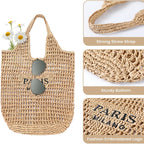 Pleneal Beach Bags for Women - Women Beach Tote Bag, Summer Mesh Hollow Straw Tote Bag for Holiday Market