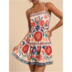 Roseseek Women'S Floral Boho Flowy Mini Cami Dress Ruffle Hem Spaghetti Strap Vacation Tank Dresses