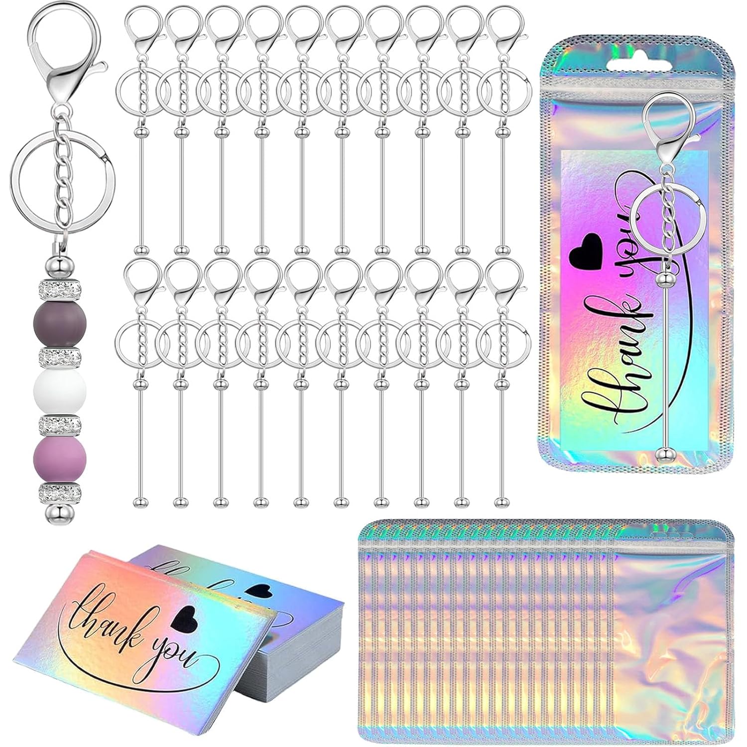 30/60/120 Pcs Beadable Keychain Bars Bulk Blank Creative Cute Keychains Bar for Beads Purse Keychains for Women Man
