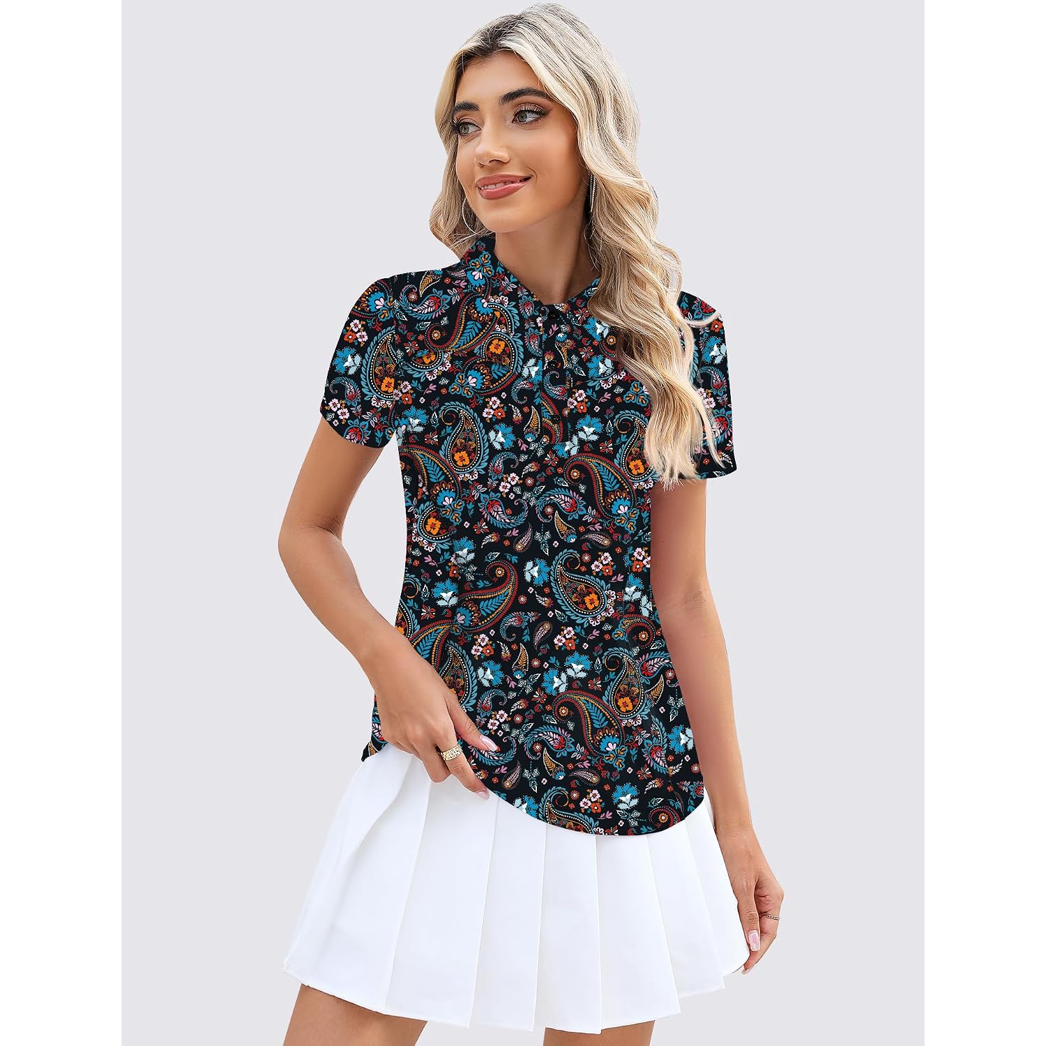 Tfsdod Womens Golf Polo Shirts Collared Short Sleeve T Shirt Lightweight Moisture Wicking Polo Casual 3 Buttons Outfits