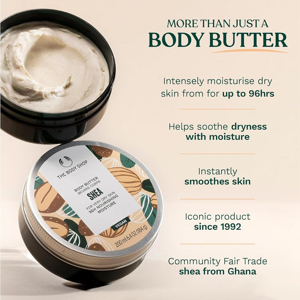The Body Shop Body Butter | 96Hr Nourishing Moisture For Dry Skin | Non-Greasy With Shea Butter For Smoother Softer Skin, Vegan, 200 Ml / 6.4 Oz