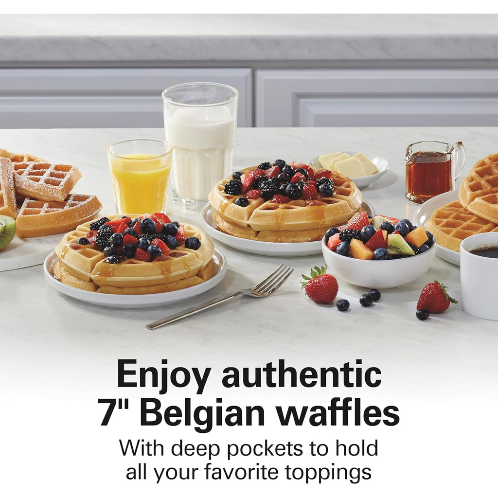 Hamilton Beach Belgian Waffle Maker with PFAS-Free Non-Stick Ceramic-Coated Plates, Browning Control, Indicator Lights, Stainless Steel (26081)