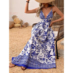 Makemechic Women'S Boho Maxi Dress Summer Luau Outfits Beach Wedding Guest Backless Sundress Flowy Resort Wear