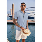 Coofandy Men'S Casual Henley Shirt Short Sleeve Band Collar Linen Shirt Summer Beach Hippie T-Shirts