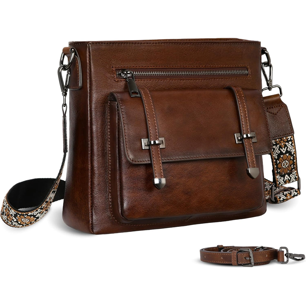 Iswee Soft Leather Crossbody Bags For Women Shoulder Handbags Multi Pocket Travel Purse With Adjustable Strap Medium Size