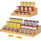 Expandable Bamboo Can Rack Organizer For Pantry, 3-Tier Adjustable Can Storage Holder, Soda Organizer Holds Up To 24 Cans, Canned Goods Storage Display For Pantry, Cabinet, Countertop (Patent Pending)