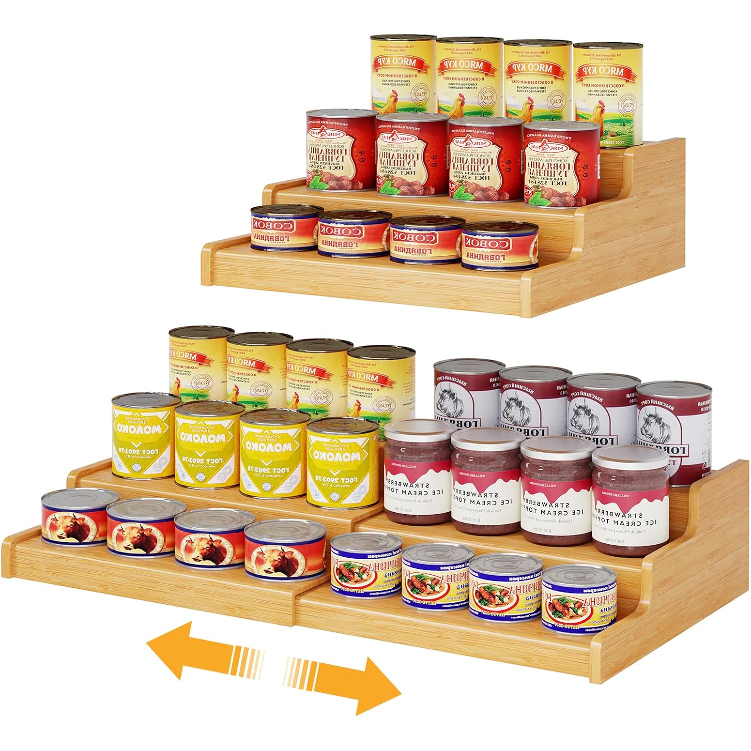 Expandable Bamboo Can Rack Organizer For Pantry, 3-Tier Adjustable Can Storage Holder, Soda Organizer Holds Up To 24 Cans, Canned Goods Storage Display For Pantry, Cabinet, Countertop (Patent Pending)
