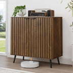 Smuxee Fluted Sideboard Cabinet, Freestanding Walnut Buffet Cabinet With Adjustable Shelf, Wood Storage Cabinet For Living Room, Entryway, Hallway