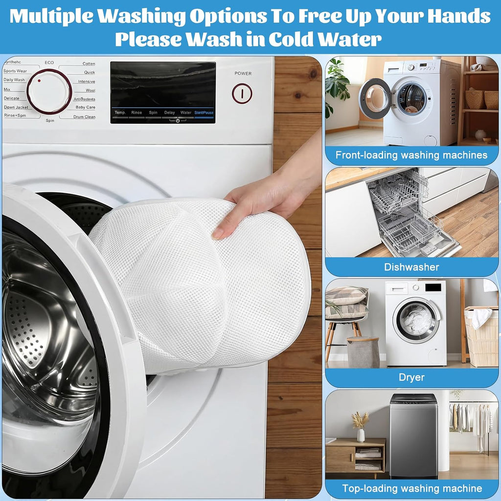 Eiito Hat Washer Cage Hats Cleaner, 4Pcs (2 Cages + 2 Bags) Hat Washer For Baseball Caps For Washing Machine Or Dishwasher, Ball Cap Washers Frame For Flat & Curved Hats, White