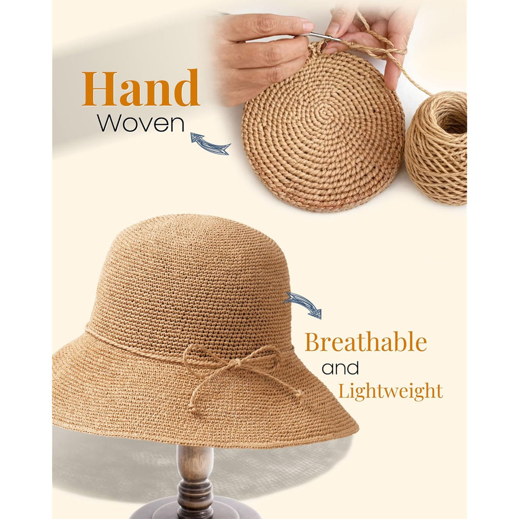 FURTALK Beach Sun Hat for Women Foldable Packable Handmade Straw Hats Sun Protection Floppy Travel Essentials