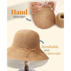 FURTALK Beach Sun Hat for Women Foldable Packable Handmade Straw Hats Sun Protection Floppy Travel Essentials