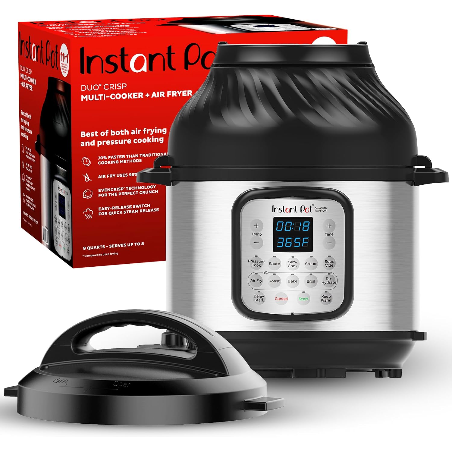 Instant Pot Duo Crisp 11-In-1 Air Fryer And Electric Pressure Cooker Combo With Multicooker Lids That Air Fries, Steams, Slow Cooks, Sautés, Dehydrates, & More, Free App With Over 800 Recipes, 6 Quart