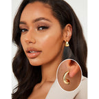 BESTEEL 3Pairs Clip on Earrings for Women Trendy Hypoallergenic 14K Gold Plated Chunky Tube Croissant Waterdrop Clip-on Hoop Earrings Set Fake Jewelry Non Pierced Ears
