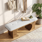 Tribesigns 47.24-Inch Upholstered Entryway Bench, Modern Rustic Shoe Bench With Soft Cushion And Curved Wooden Legs, End Of Bed Footrest For Bedroom, Foyer, Off-White And Brown