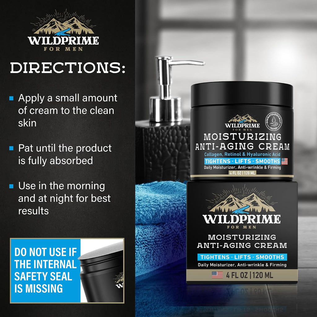 Men'S Face Moisturizer Cream - Anti Aging & Wrinkle - Men'S Shave Lotion - Made In Usa - Collagen, Hyaluronic Acid, Vitamins E & A, Avocado Oil - Age Facial Skin Care, Day & Night Moisturizing, 4 Oz