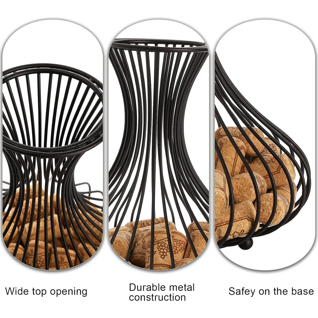 Tebery Metal Black Wine Cork Display Holder, Wine Stopper Collector, Decorative Free Standing Cork Storage Rack Catcher Container Cage, Holds 150 Wine Corks