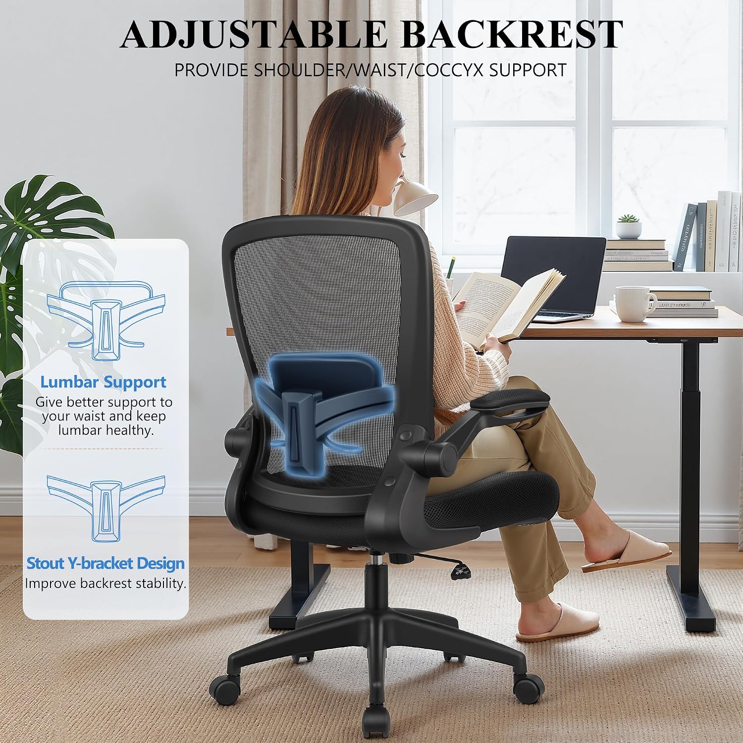 Felixking Office Chair, Ergonomic Desk Chair Breathable Mesh Chairs Adjustable High Back Lumbar Support Flip-Up Armrests, Executive Rolling Swivel Comfy Computer Chairs Home Office Black