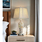 25'' Farmhouse Table Lamp For Living Room Bedroom With Usb C+A | Vintage Rustic Nightstand Desk Lamp With Nightlight, White Hollow Out Resin Lamp For End Table (Bulb Included)