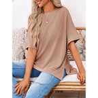 Tankaneo Womens Oversized T Shirts Summer Casual Ribbed Batwing Short Sleeve Tunic Tops Loose Fit Dolman Sleeve Tees