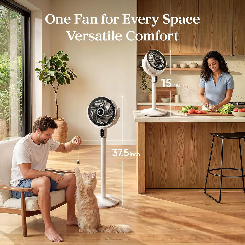 Levoit Standing Fan For Bedroom, 90° Oscillating Fan, 20Db Quiet For Sleep | Floor Fan With 1024 Cfm Airflow, Dc Motor, 5 Speeds, 2 In 1 Pedestal & Tabletop, 12H Timer, Remoter, For Home, Room, White