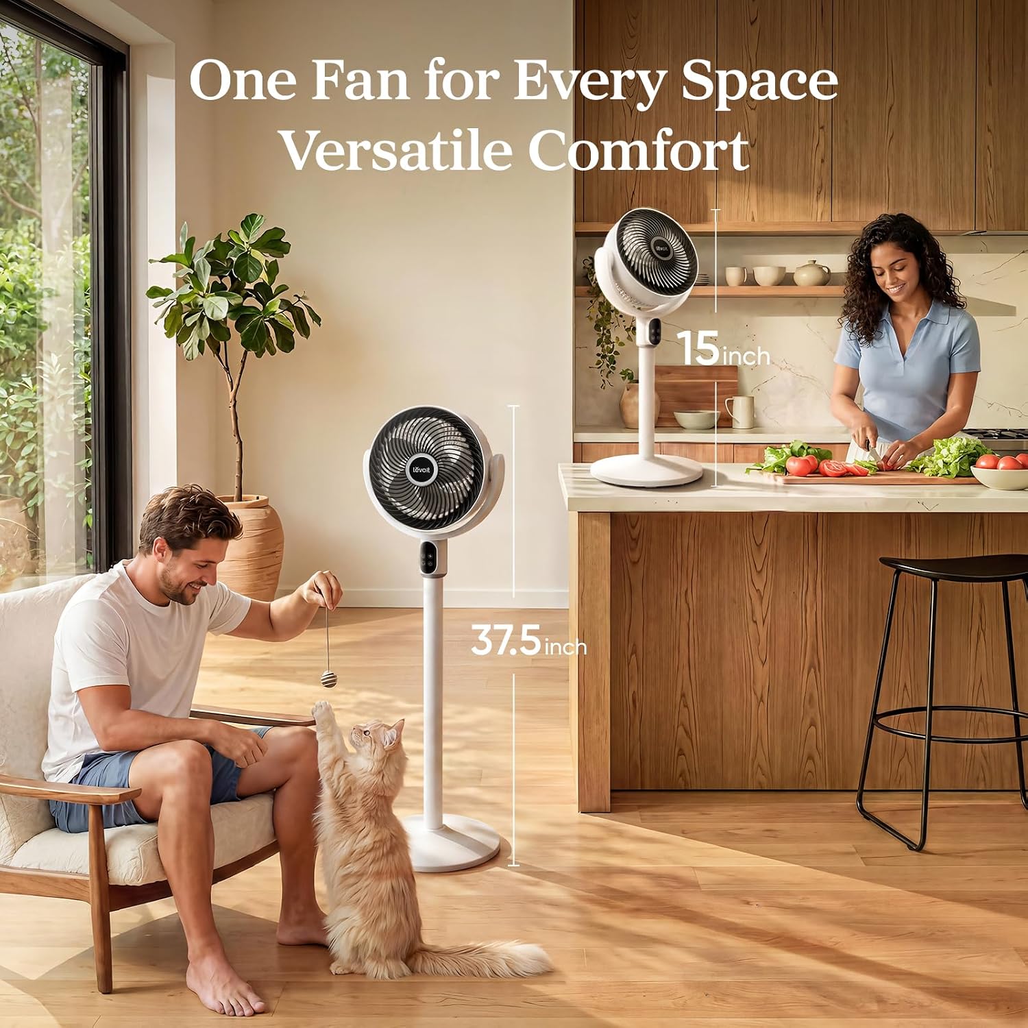 Levoit Standing Fan For Bedroom, 90° Oscillating Fan, 20Db Quiet For Sleep | Floor Fan With 1024 Cfm Airflow, Dc Motor, 5 Speeds, 2 In 1 Pedestal & Tabletop, 12H Timer, Remoter, For Home, Room, White