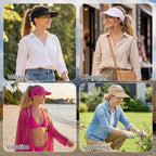 Wide Brim Visor Hats for Women-Lightweight Packable Ponytail Hat, Comfortable Quick-Dry Sun Visor for Casual