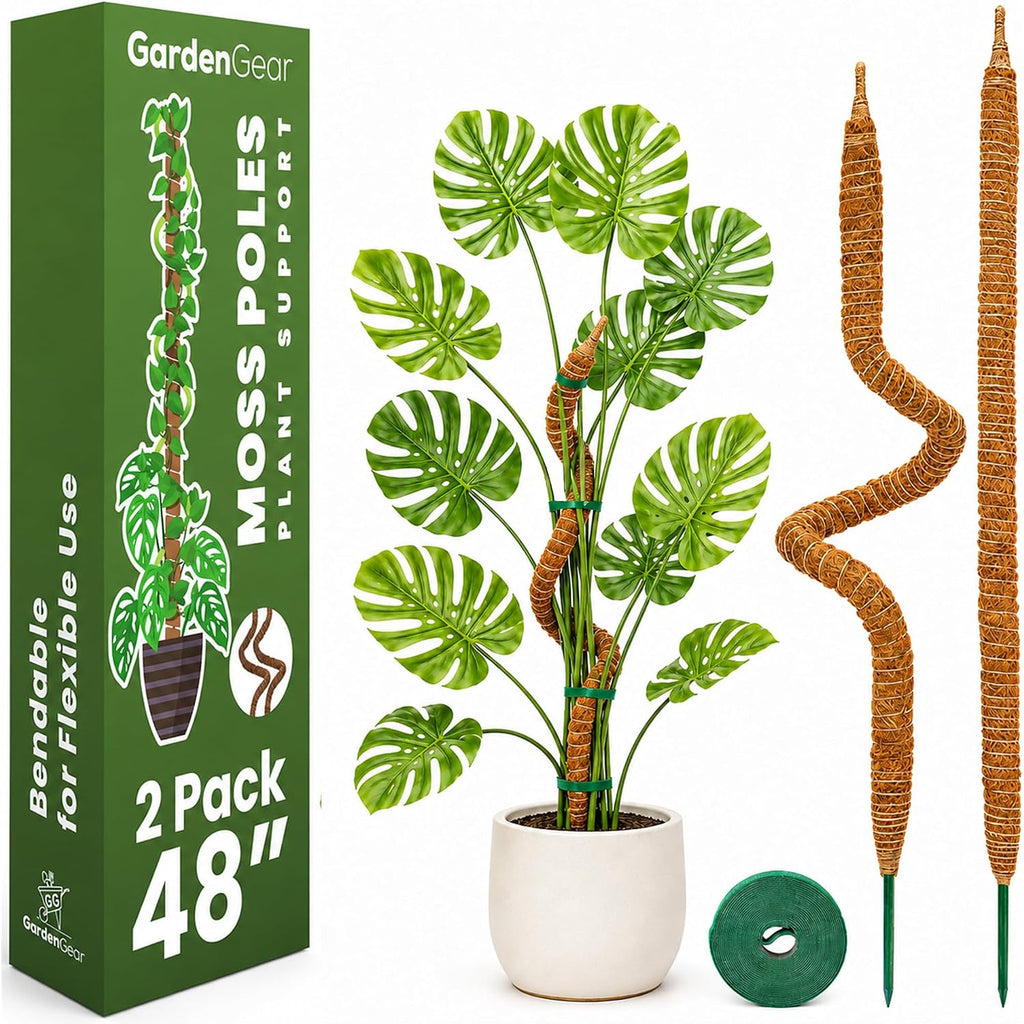 2 Pack 48'' Bendable Moss Pole Monstera Plant Support For Climbing Indoor Plants - Stakes For Potted Climbers - Tall Sticks Indoor Trellis For Houseplants - Accessories For Monstera Pot