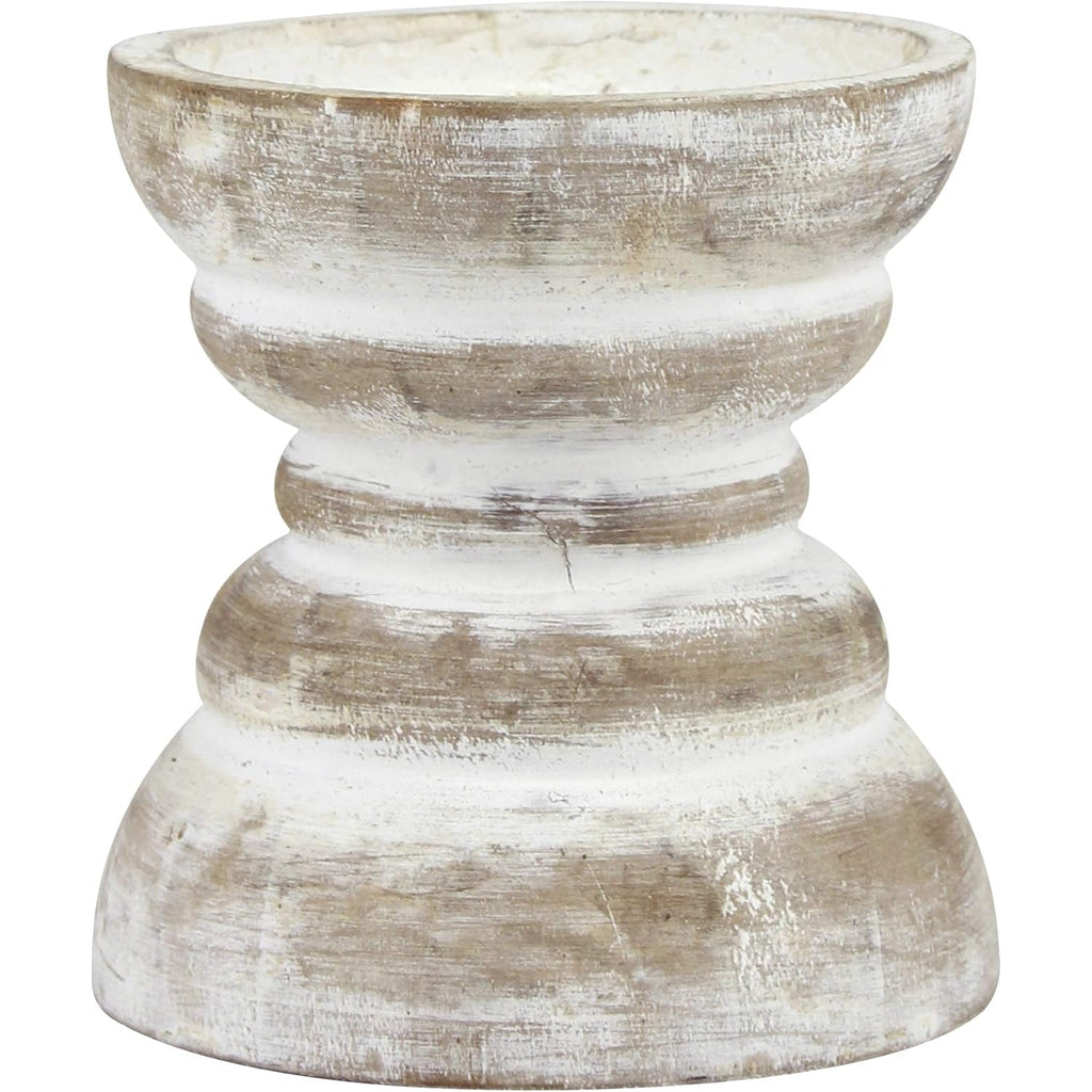 Stonebriar Antique White Wooden Pillar Candle Holder, Vintage Seaside Pillar Stand for Dining Table Centerpiece, Coffee Table, Mantel, Or Any Table Top, Small
