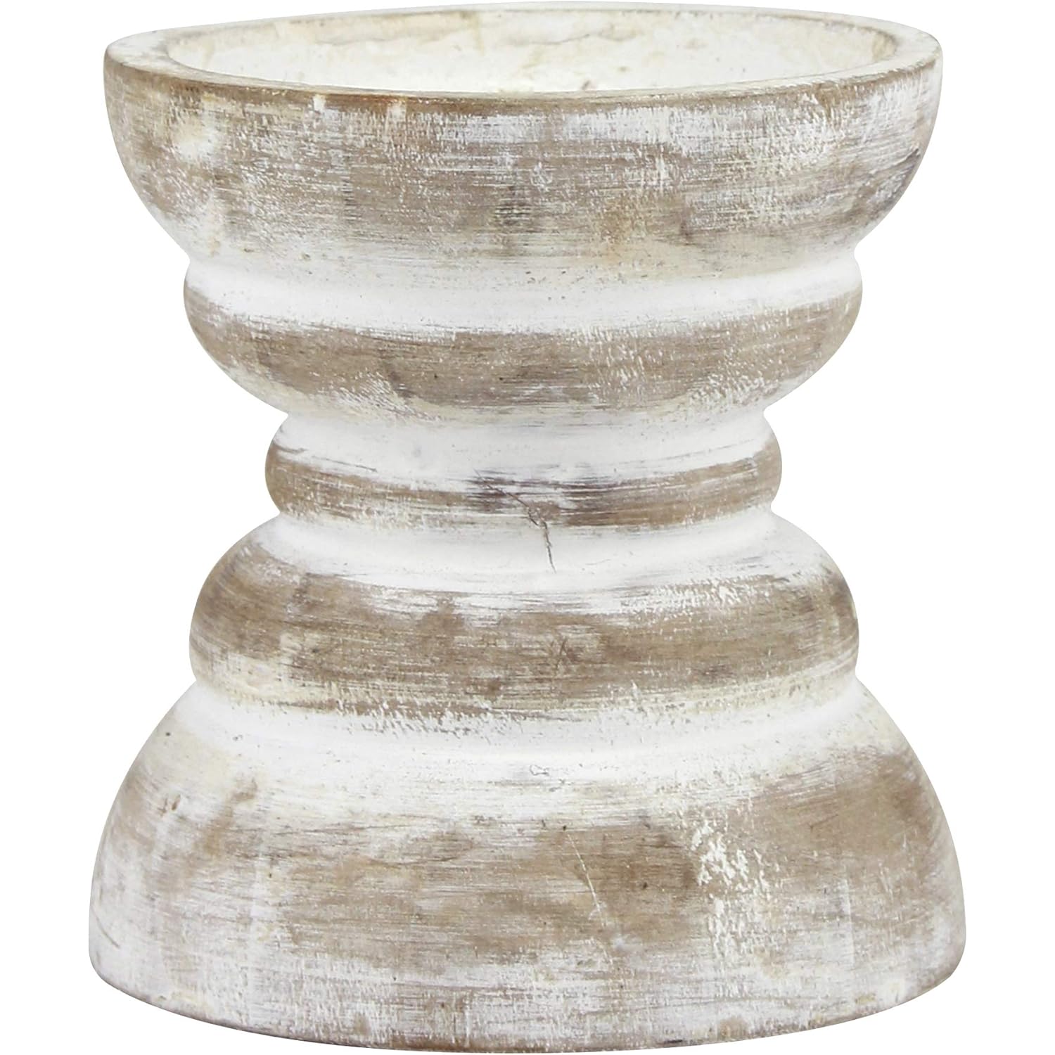 Stonebriar Antique White Wooden Pillar Candle Holder, Vintage Seaside Pillar Stand for Dining Table Centerpiece, Coffee Table, Mantel, Or Any Table Top, Small