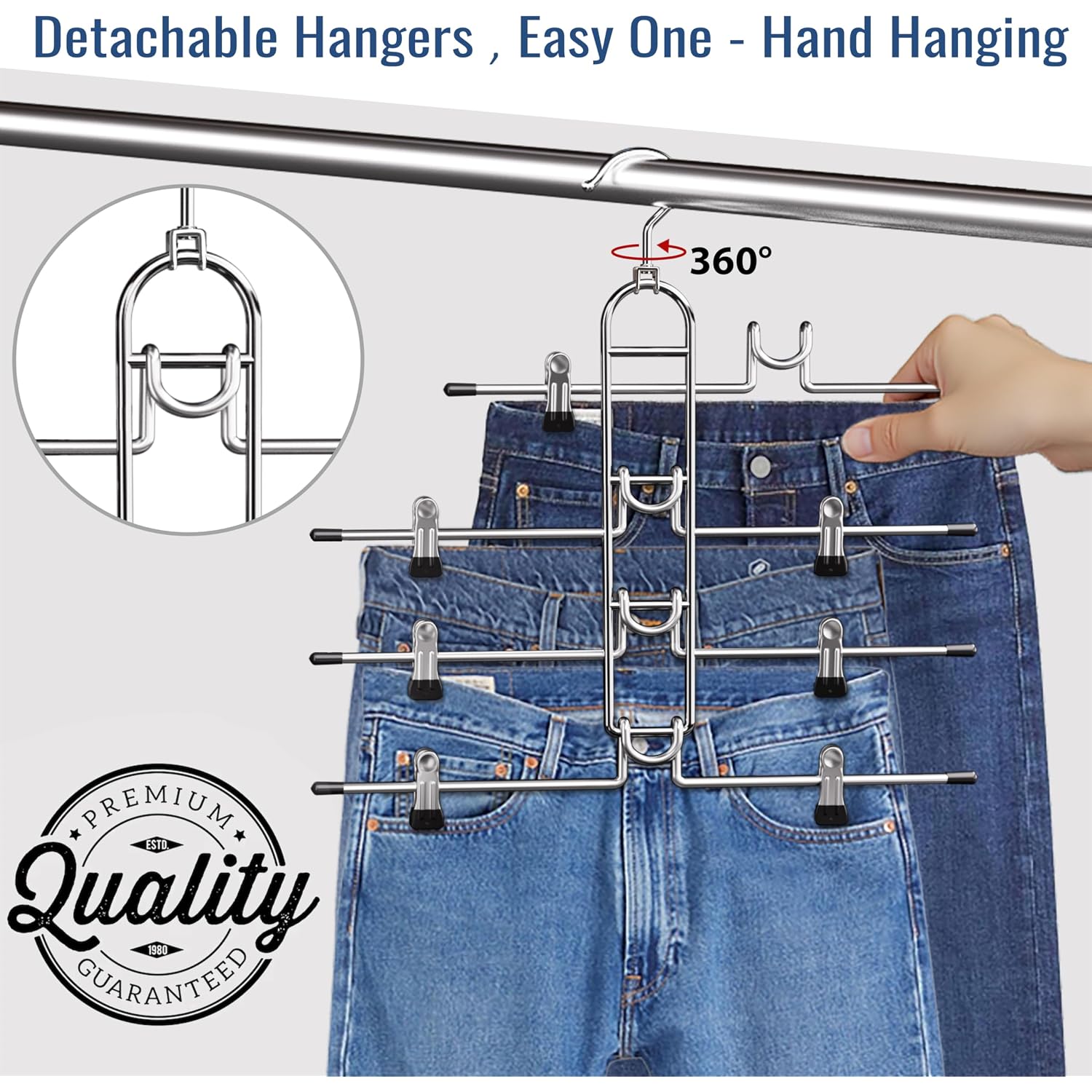 Pants Hangers With Clips, Newly Upgraded Detachable Space Saving Hangers For Skirts, Shorts & Trousers With Non Slip Clip,Heavy Duty Skirt Hangers - Hanging Closet Organizer And Storage,Patent Pending