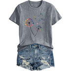 Anbech Womens Dandelion Graphic T-Shirts Teen Girls Cute Sunflower Print Casual Tee Tops Grey