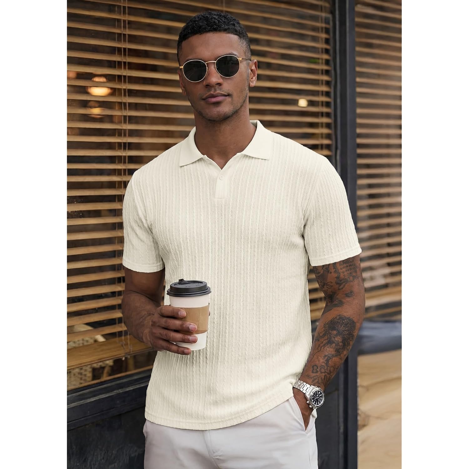 Jmierr Mens Casual Polo Shirt Summer Short Sleeve Vacation Button Beach Knit Stretchy Golf Shirts