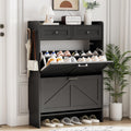 Shoe Cabinet With 2 Flip Drawers & 2 Top Drawers, 43" Tall Freestanding Narrow Wooden Shoe Storage Organizer For Entryway, Hidden Slim Shoe Rack For Front Door Entrance, Hallway, Living Room, Black