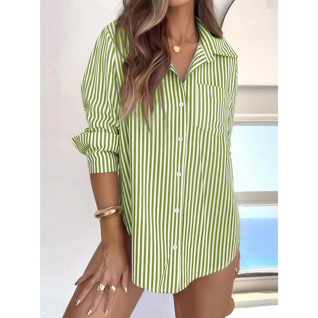 Super Soft Striped Button Down Shirts for Women Dress Shirts Long Sleeve Casual Collared Work Shirt with Pocket