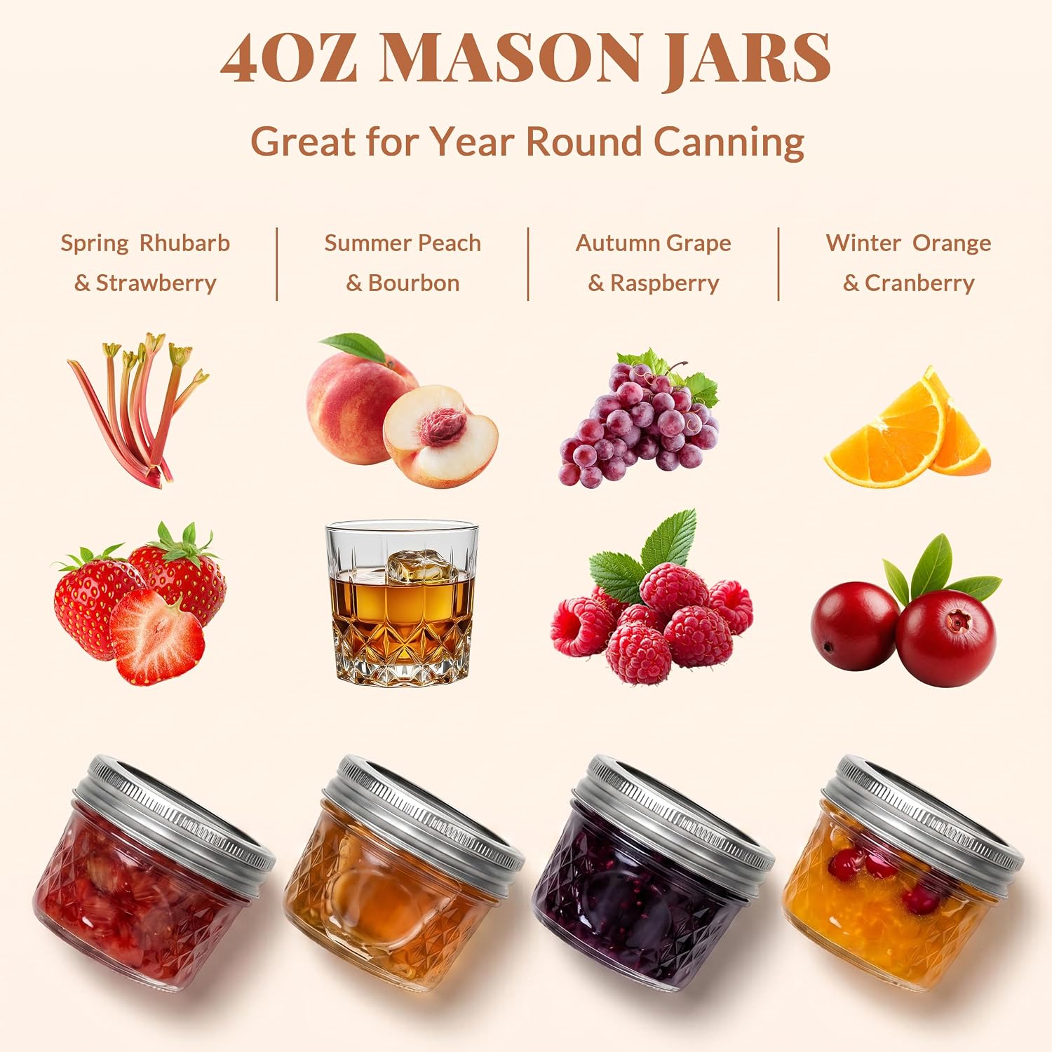 Cyclemore 40 Pcs 4Oz Clear Glass Mini Mason Jars With Silver Separable Lids And Diamond Appearance, Small Spice Canning Jars For Honey, Jam, Jelly, Wedding Favors, Kitchen Food Storage