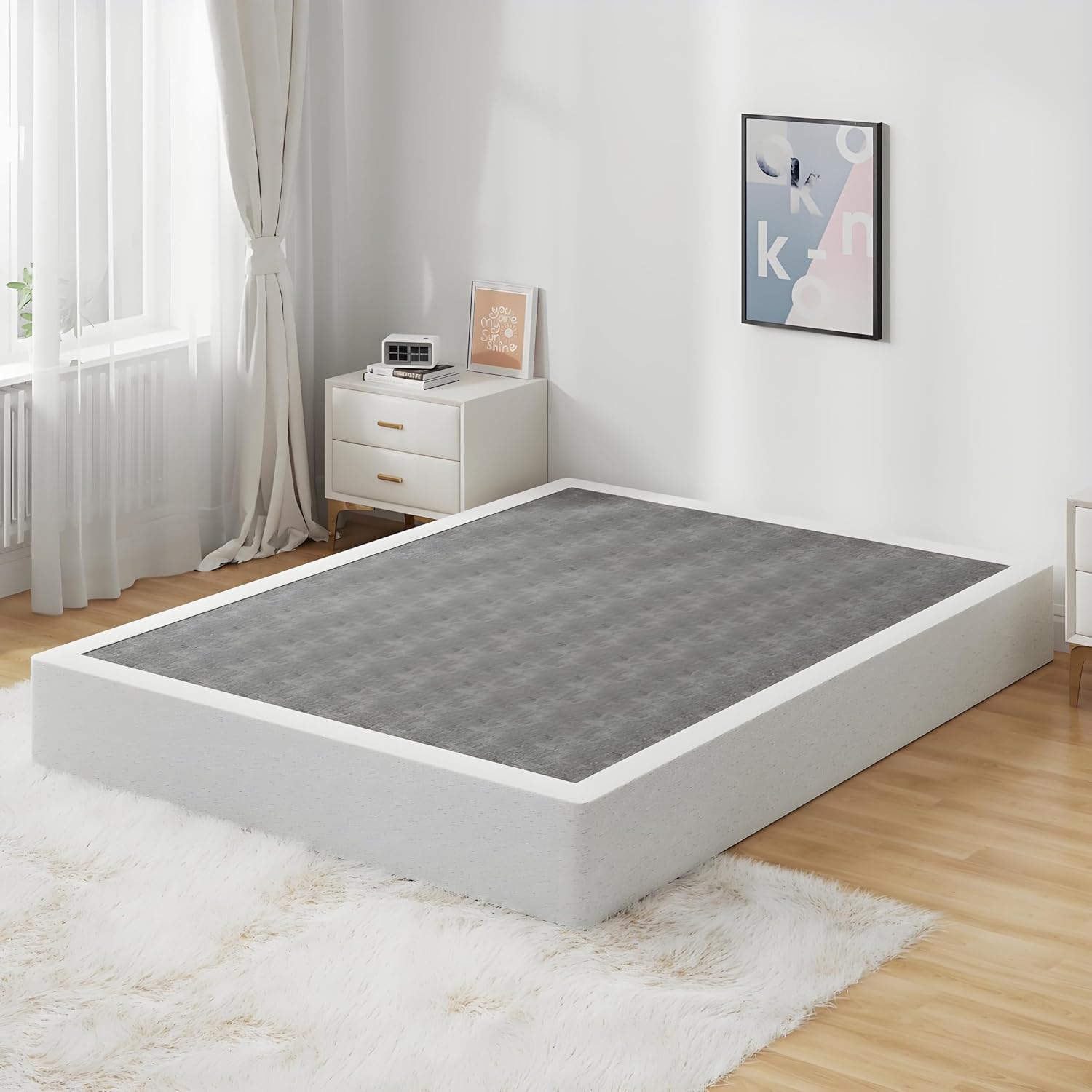 Snaye Queen Size Box Spring Bed Base 9 Inch, 3000Lbs Heavy Duty Box Spring Queen Metal Mattress Foundation, Tool-Free Easy Assembly, Noise Free | Tool-Free Assembly, Noise Free, 3000Lbs Heavy Duty