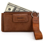 Montana West X Wrangler Brown Wristlet Wallet Minimalist Clutch Womens Wallet Rfid Card Cases & Money Organizers with Coin Purse and Smooth Zipper