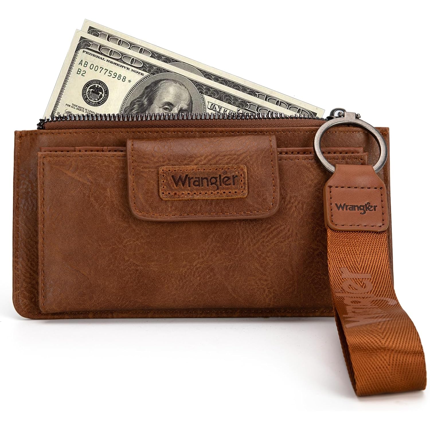 Montana West X Wrangler Brown Wristlet Wallet Minimalist Clutch Womens Wallet Rfid Card Cases & Money Organizers with Coin Purse and Smooth Zipper