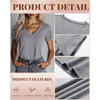 Ficerd 3 Pack Women's V Neck T Shirts, Summer Casual Short Sleeve Tops Loose Fit Rolled Sleeve Tees Trendy Shirts