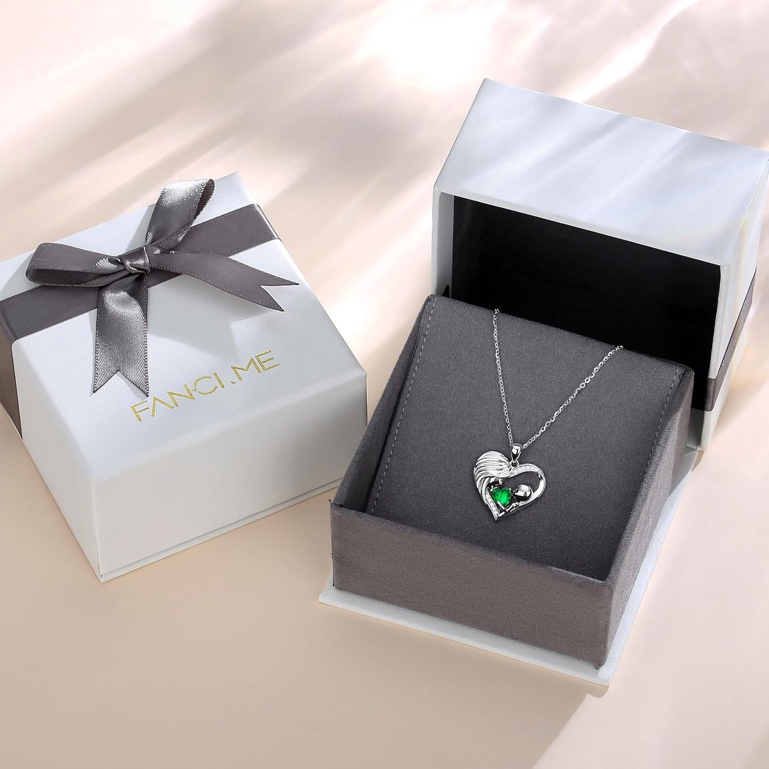 FANCIME Mom Birthstone Necklace Mother and Child Love Heart Necklace I Love You Mom Gifts Mothers Day Birthstone Jewelry Gifts for Grandmother Women Wife, 16"+2" Inches