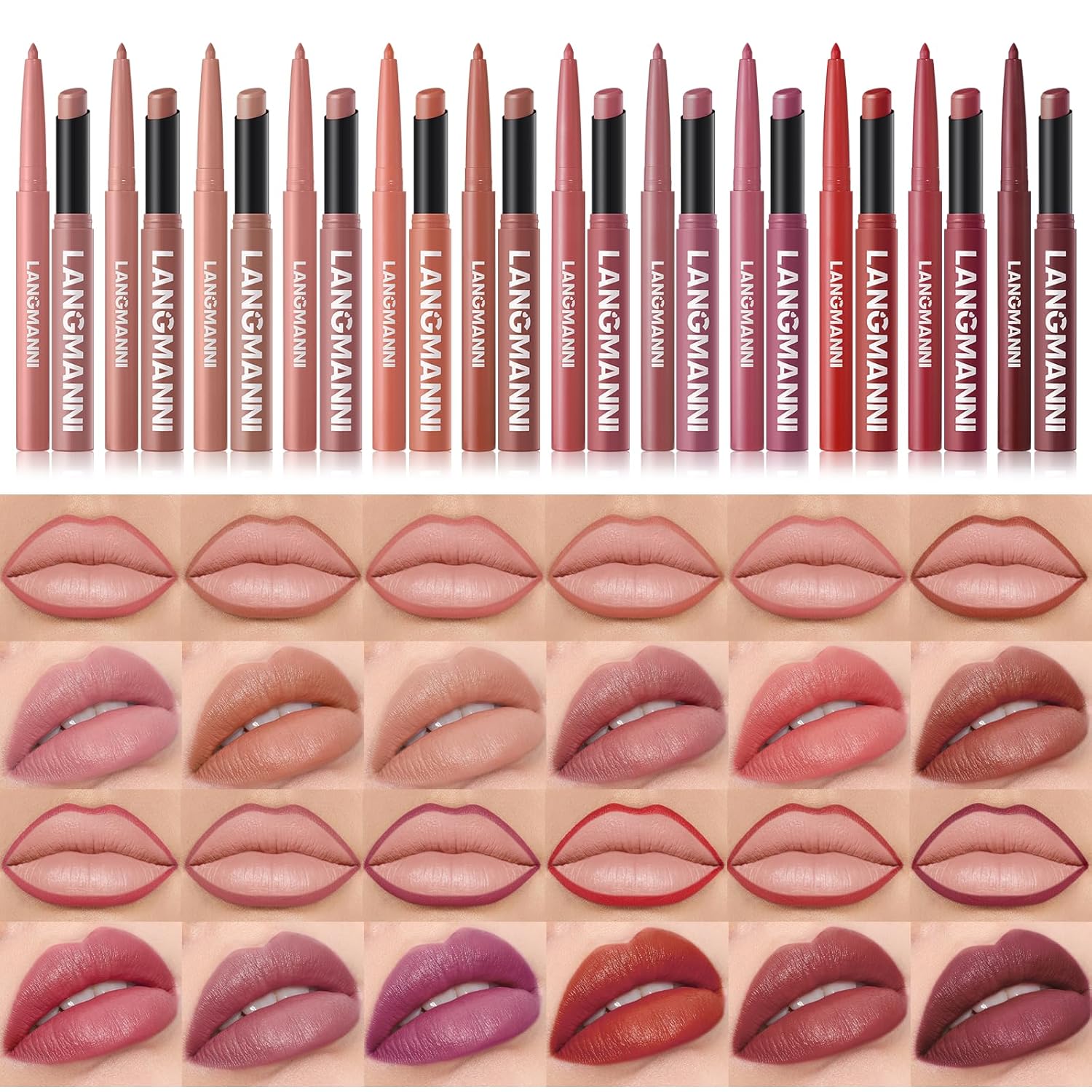 12Pcs Lip Set: 6 Colors Lip Liner+6 Colors Lipstick,Matte/Creamy,Smooth Creamy Texture,Long-Lasting,Bold/Nude Shades for Daily/Party, Vegan,Gift for Makeup Lovers.(Rich - Color Set B)