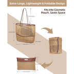 Mesh Beach Tote Bag Packable,2026 New 2-In-1 Large Lightweight Foldable Beach Bags With Multiple Pockets For Women