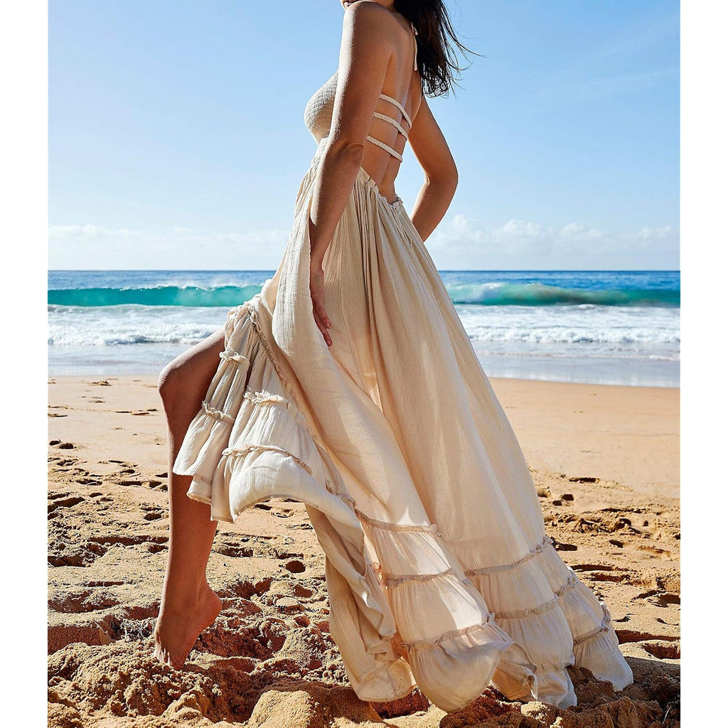 R.Vivimos Womens Summer Boho Sexy Backless Long Dresses